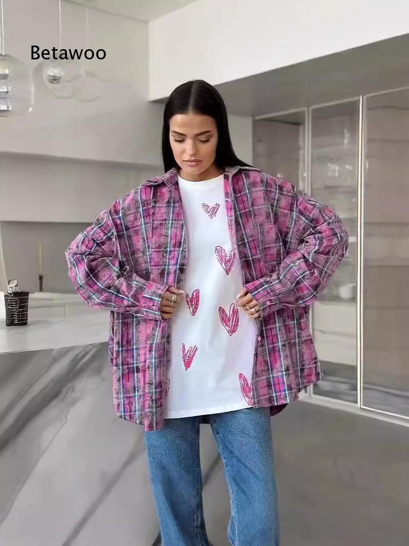 Oversized Loose Plaid Shirt Fo - Fashion Street Night review and price