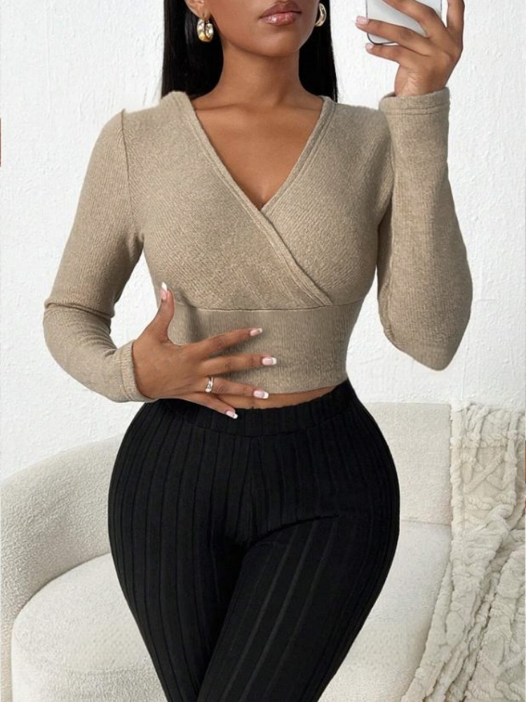 Women Long Sleeve Crop Top V N - Street Fashion Y2K review and price